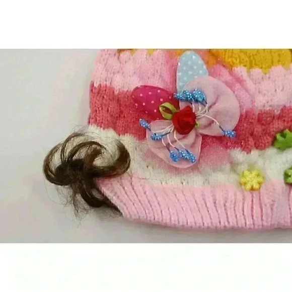 HAND knitted girl hat with knitted applique with beads for 3-6 year old. NEW. - Picture 8 of 11